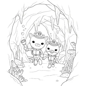 coloriage Barnacles et Kwazii explorant une grotte sous marine pour enfant de 6 ans