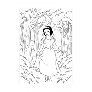 coloriage Blanche Neige dans la forêt à imprimer