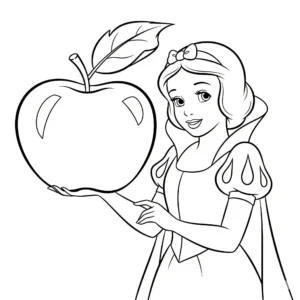 coloriage Blanche Neige et la pomme educatif pour enfant