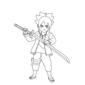 coloriage Boruto avec son épée pour enfants à télécharger