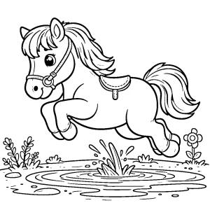 coloriage Cheval qui saute et decoupage