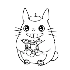 coloriage Chibi Totoro avec des glands pour bebe a imprimer