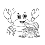 coloriage Crabe avec un trésor à imprimer pour enfant de 3 ans