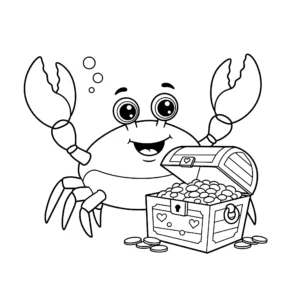 coloriage Crabe avec un trésor à imprimer pour enfant de 3 ans