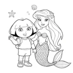 coloriage Dora et Véra la sirène et apprentissage