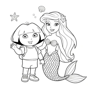 coloriage Dora et Véra la sirène et apprentissage