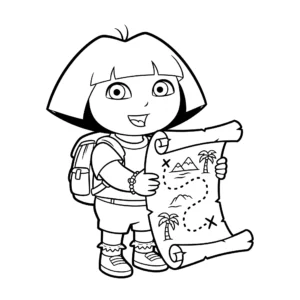 coloriage Dora et la carte au trésor à imprimer pour enfant de 3 ans