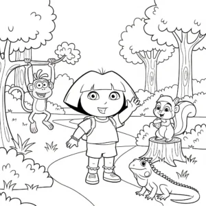 imprimer coloriage Dora et les amis de la forêt pour enfant