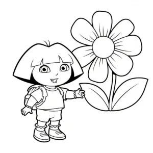 coloriage Dora et une fleur pour enfants à imprimer