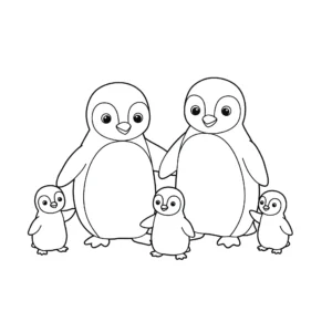 coloriage Famille de pingouins pour enfants a imprimer gratuit