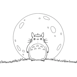 coloriage La silhouette de Totoro sous la lune pour enfant de 10 ans