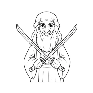 coloriage Leonardo avec ses Katanas Croisés pour enfant de 5 ans