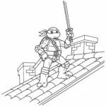 coloriage Leonardo sur le toit d