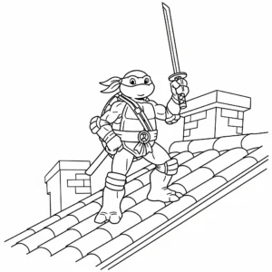 coloriage Leonardo sur le toit d