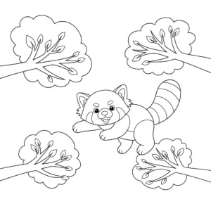 coloriage Panda Roux jouant dans les arbres à imprimer pdf gratuit