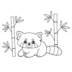 coloriage Panda roux avec bambou pour primaire