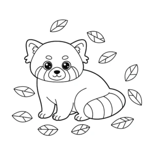 coloriage Panda roux et feuilles pour enfant de 4 ans