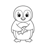 image de coloriage Pingouin avec un poisson pour enfant