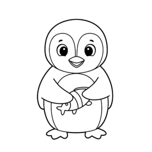 image de coloriage Pingouin avec un poisson pour enfant