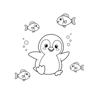 coloriage Pingouin et Son Poisson à imprimer pour enfant de 7 ans