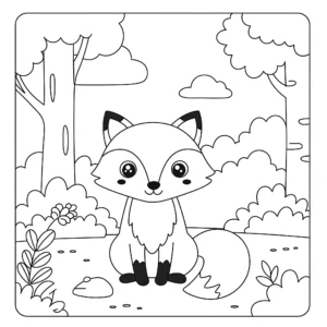coloriage Renard dans la forêt pour enfant de 3 ans