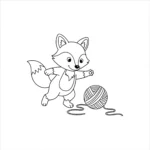 coloriage Renard jouant avec une pelote de laine à imprimer pour enfants