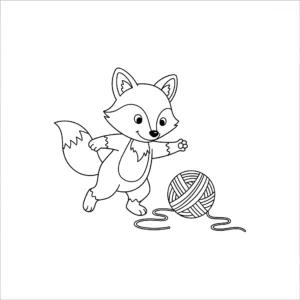 coloriage Renard jouant avec une pelote de laine à imprimer pour enfants