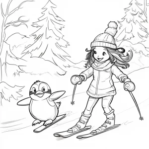 coloriage Ski à imprimer pour enfant de 9 ans