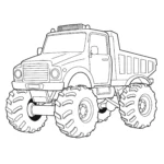 coloriage Un gros camion avec de gros pneus d