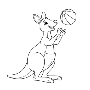 coloriage Un kangourou jouant avec un ballon et découpage à imprimer