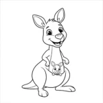 coloriage Un kangourou souriant avec un bébé dans sa poche gratuit à imprimer