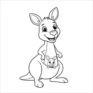coloriage Un kangourou souriant avec un bébé dans sa poche gratuit à imprimer