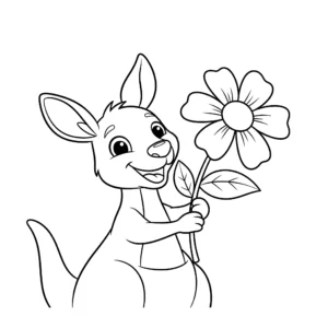 coloriage Un kangourou tenant une fleur pour enfant de 2 ans