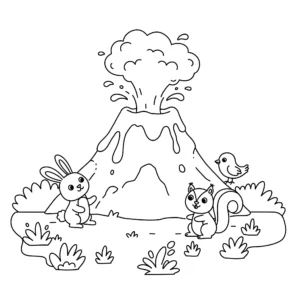 coloriage Un volcan et des animaux a imprimer
