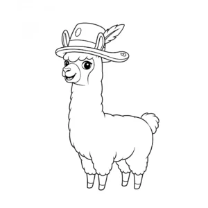 coloriage Alpaga avec un Chapeau Rigolo et apprentissage