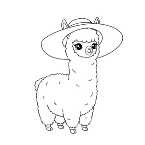 coloriage Alpaga avec un chapeau pour enfant de 5 ans