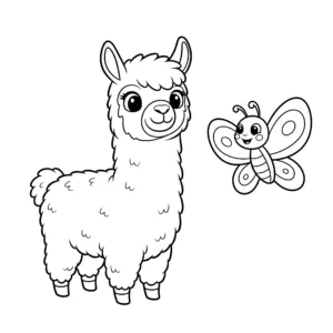 coloriage Alpaga et son Ami Papillon educatif pour enfant