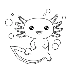 coloriage Axolotl avec des bulles pour enfant de 10 ans