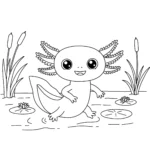 coloriage Axolotl dans un étang pour enfant de 3 ans
