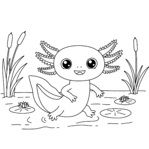 coloriage Axolotl dans un étang pour enfant de 3 ans