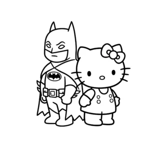 coloriage Batman et Hello Kitty, dos à dos de pour enfants