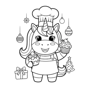 coloriage La Licorne Pâtissière de Noël en ligne pour enfant