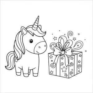 coloriage La Licorne et le Cadeau Enchanté à imprimer pour enfant de 8 ans