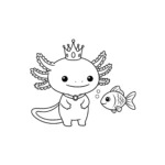 coloriage La Reine Axolotl et son Poisson Ami gratuit