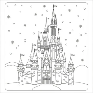 coloriage Le Château de Cendrillon enneigé a dessiner et imprimer