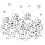 coloriage Les 7 Nains chantant des chants de Noël pour enfant de 5 ans