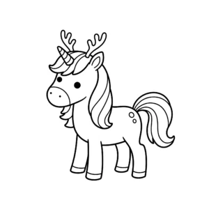 coloriage Licorne avec des bois de renne et dessins