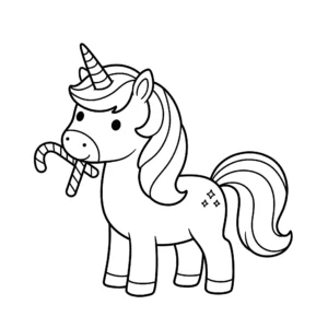 coloriage Licorne avec une canne en bonbon pour enfant de 10 ans