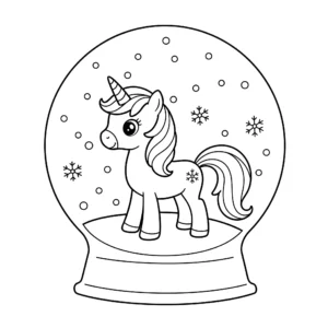 coloriage Licorne dans une boule à neige a imprimer