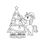 coloriage Licorne de Noël pour bebe a imprimer